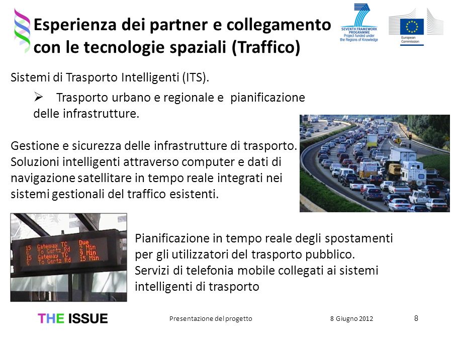 Esperienza dei partner e collegamento con le tecnologie spaziali (Traffico) Sistemi di Trasporto Intelligenti (ITS).