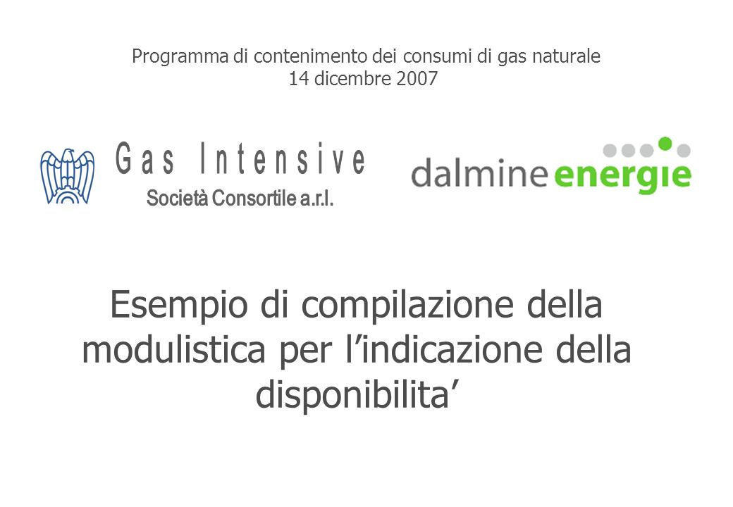 Esempio di compilazione della modulistica per lindicazione della disponibilita Programma di contenimento dei consumi di gas naturale 14 dicembre 2007
