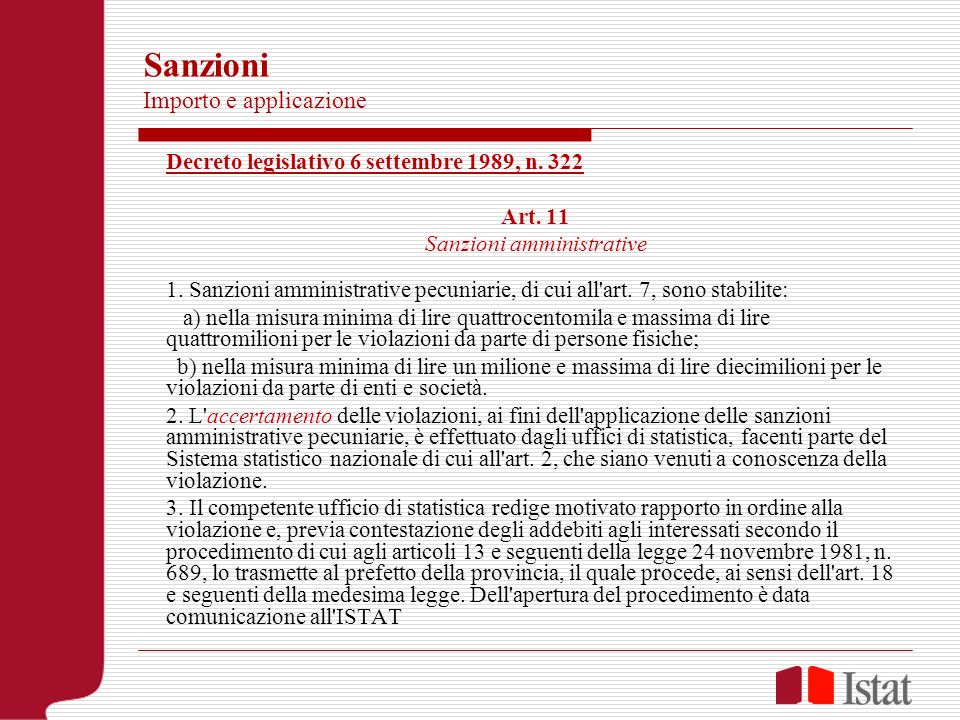 Sanzioni Importo e applicazione Decreto legislativo 6 settembre 1989, n.