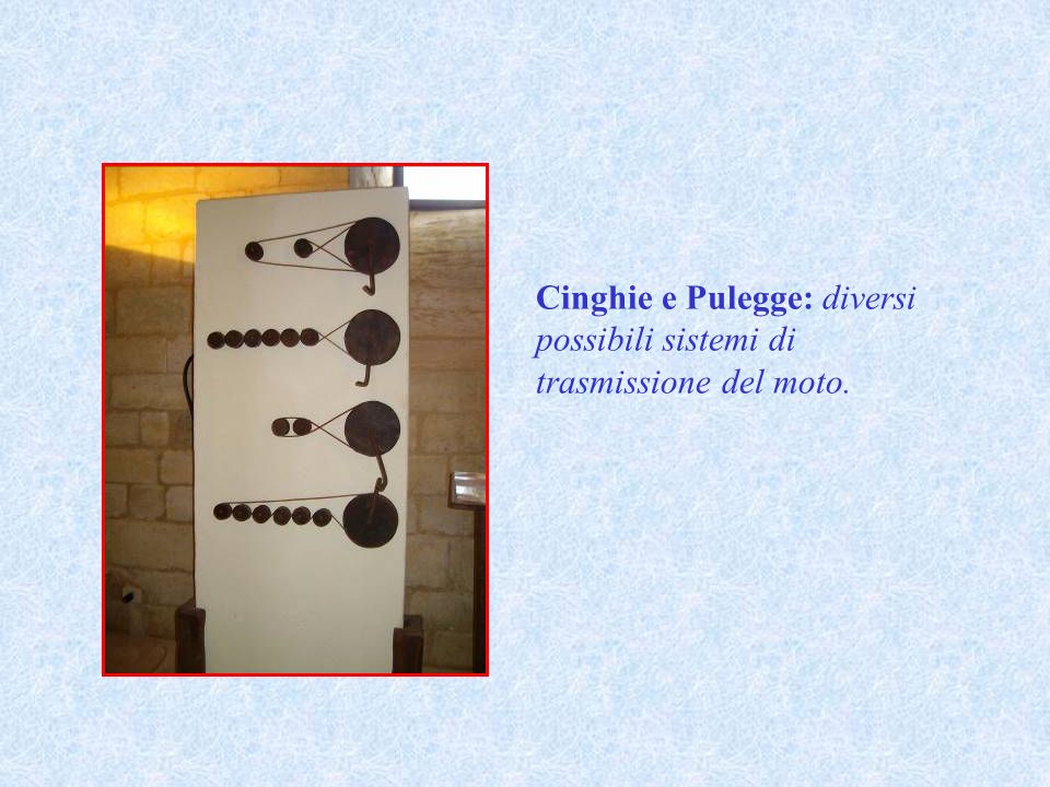 Cinghie e Pulegge: diversi possibili sistemi di trasmissione del moto.