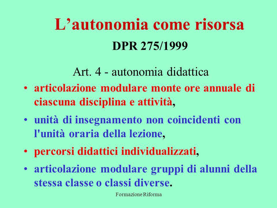 Formazione Riforma Lautonomia come risorsa DPR 275/1999 Art.