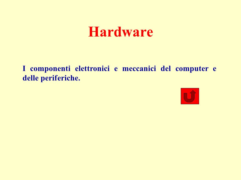 Hardware I componenti elettronici e meccanici del computer e delle periferiche.
