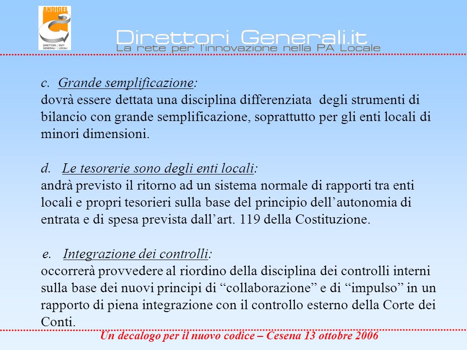 Un decalogo per il nuovo codice – Cesena 13 ottobre 2006 c.