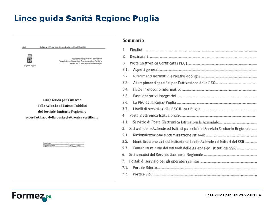 Linee guida per i siti web della PA Linee guida Sanità Regione Puglia