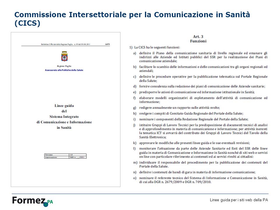 Linee guida per i siti web della PA Commissione Intersettoriale per la Comunicazione in Sanità (CICS)