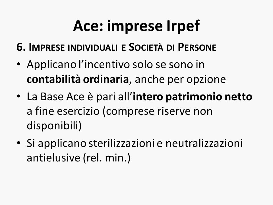 Ace: imprese Irpef 6.