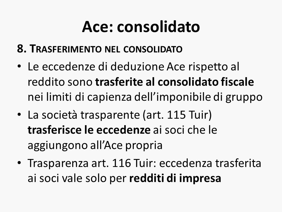 Ace: consolidato 8.