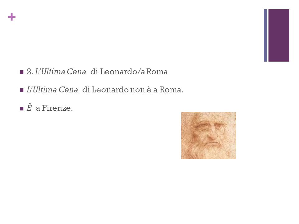 + 2. LUltima Cena di Leonardo/a Roma LUltima Cena di Leonardo non è a Roma. È a Firenze.