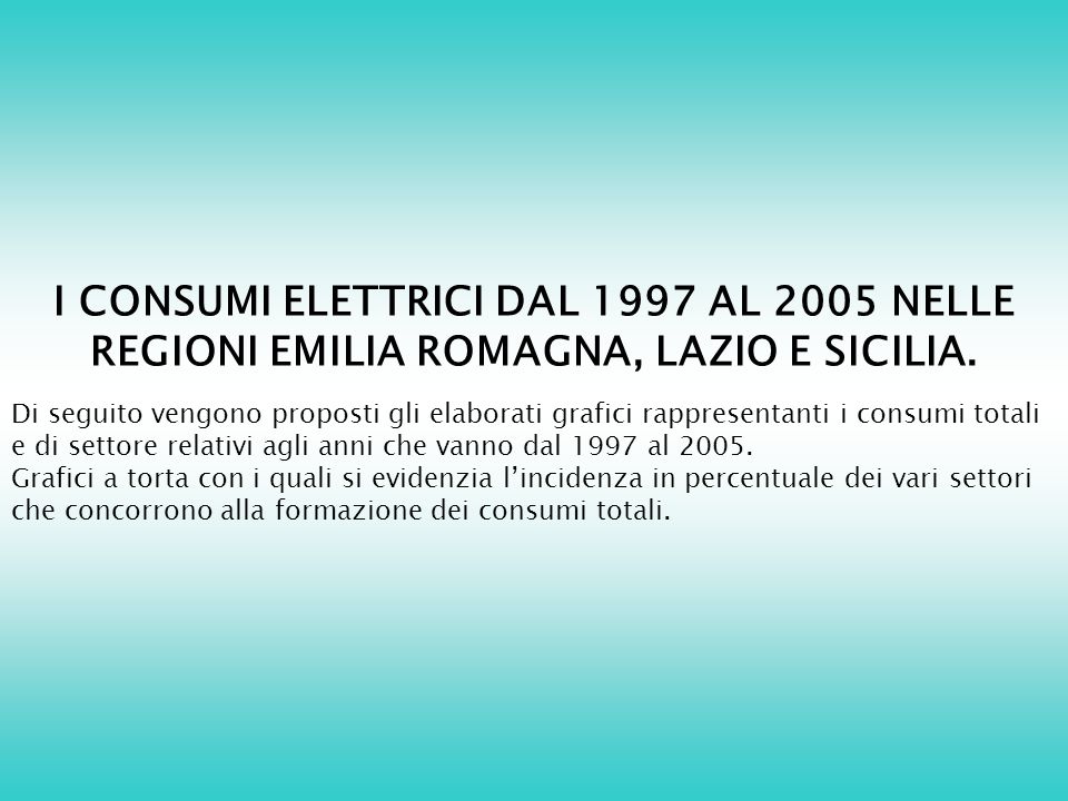I CONSUMI ELETTRICI DAL 1997 AL 2005 NELLE REGIONI EMILIA ROMAGNA, LAZIO E SICILIA.