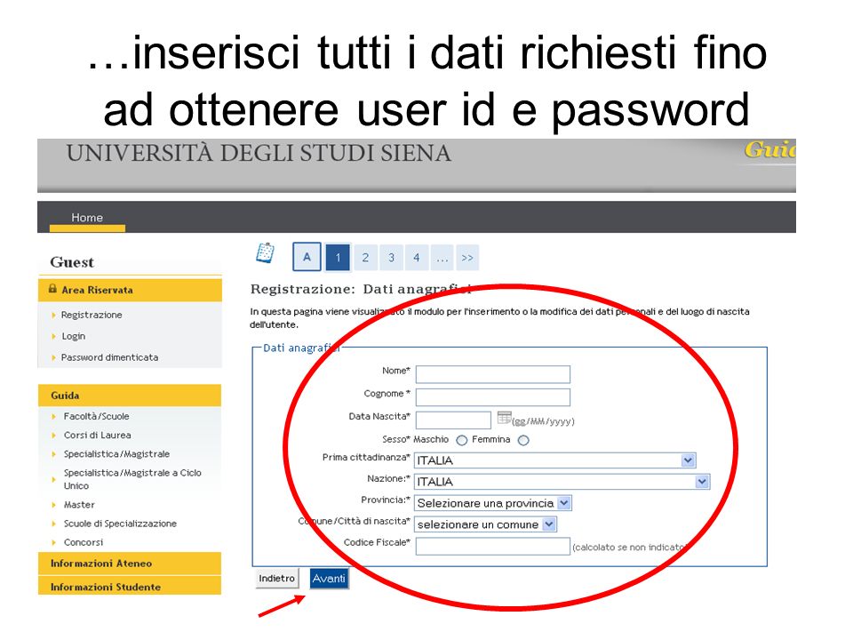 …inserisci tutti i dati richiesti fino ad ottenere user id e password