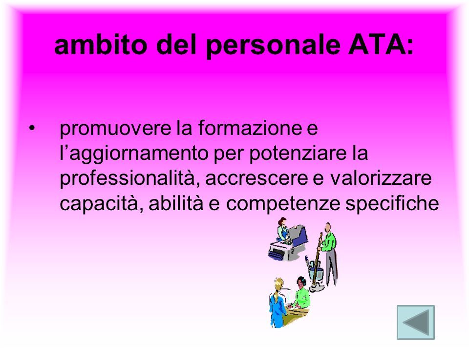 ambito del personale ATA: promuovere la formazione e laggiornamento per potenziare la professionalità, accrescere e valorizzare capacità, abilità e competenze specifiche