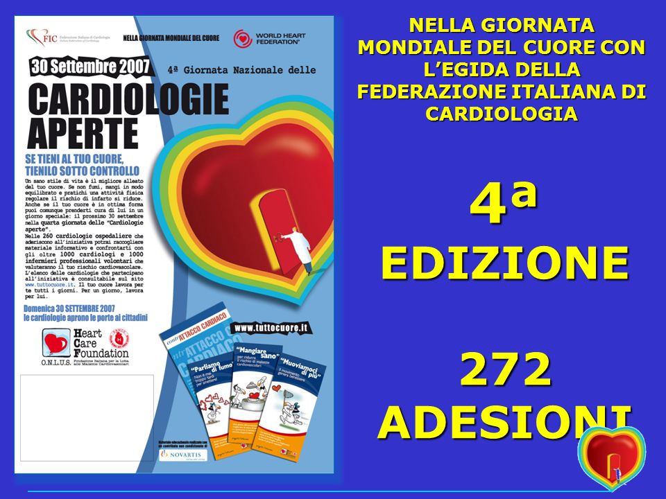 4ª EDIZIONE 272ADESIONI NELLA GIORNATA MONDIALE DEL CUORE CON LEGIDA DELLA FEDERAZIONE ITALIANA DI CARDIOLOGIA