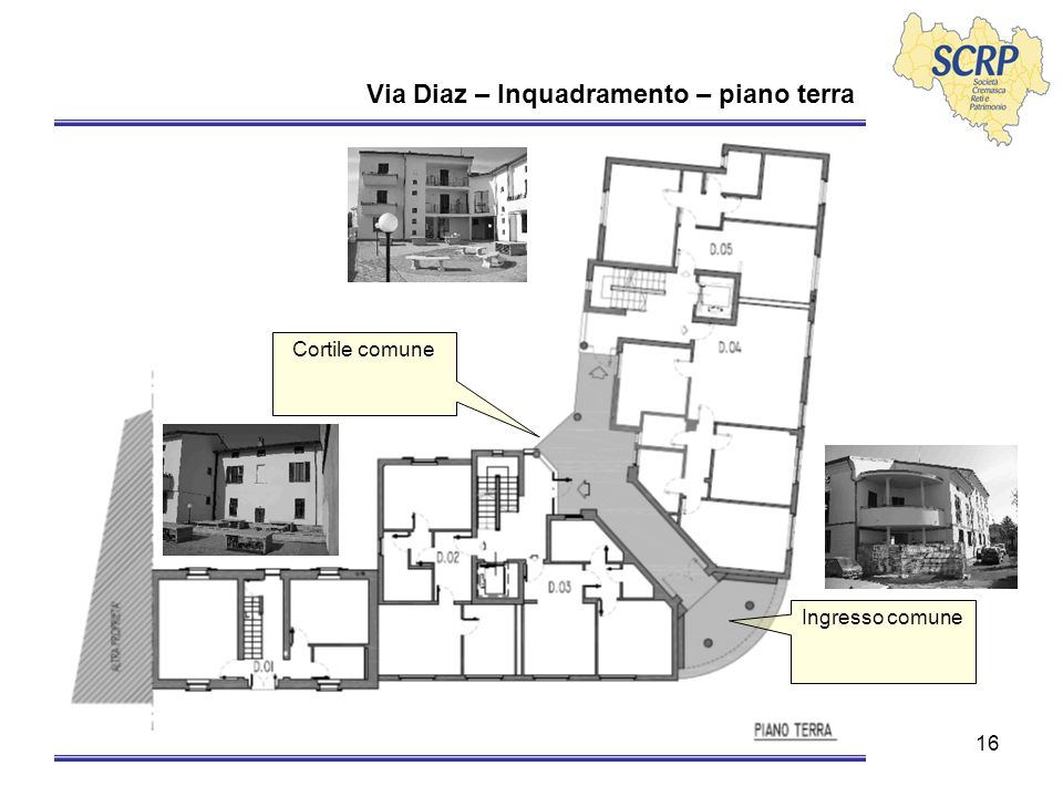 16 Via Diaz – Inquadramento – piano terra Ingresso comune Cortile comune