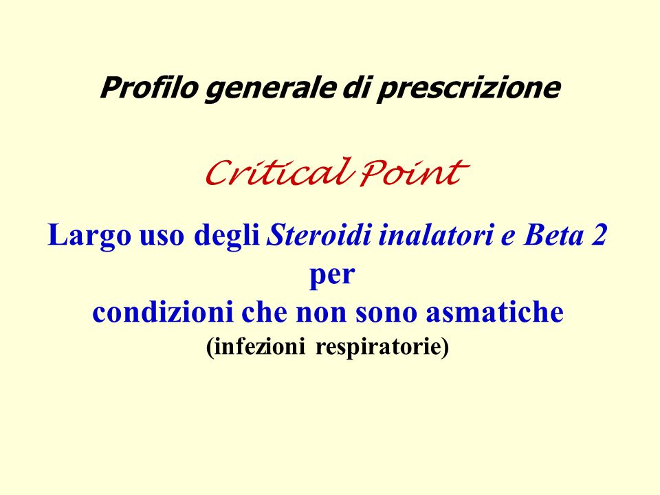 Profilo generale di prescrizione Critical Point Largo uso degli Steroidi inalatori e Beta 2 per condizioni che non sono asmatiche (infezioni respiratorie)