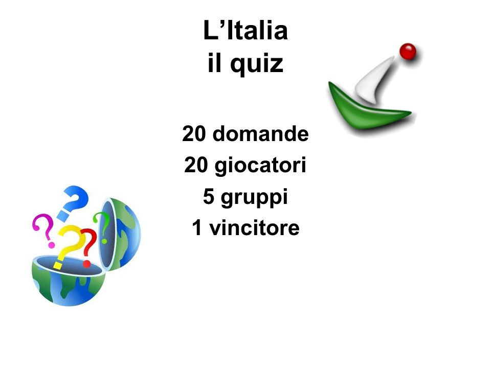 L’Italia il quiz 20 domande 20 giocatori 5 gruppi 1 vincitore