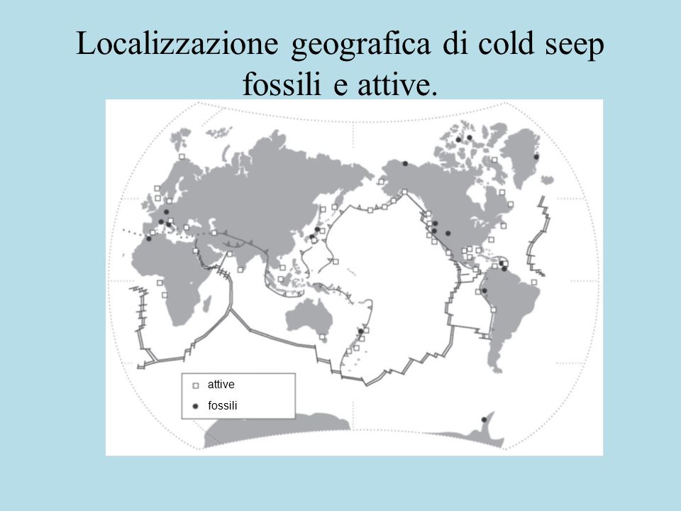Localizzazione geografica di cold seep fossili e attive. attive fossili
