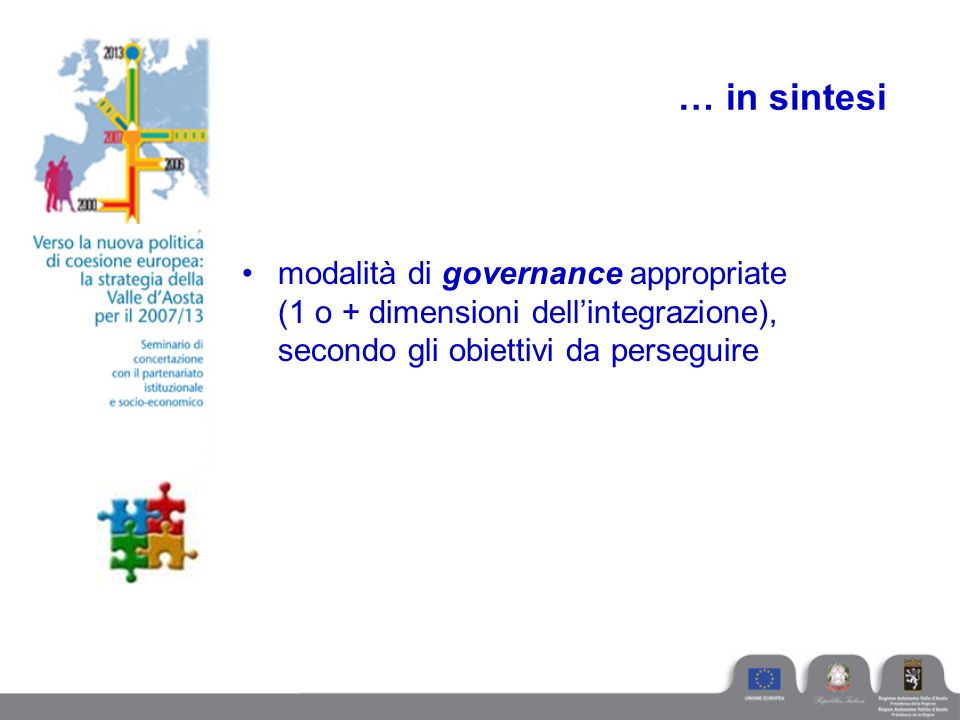 … in sintesi modalità di governance appropriate (1 o + dimensioni dell’integrazione), secondo gli obiettivi da perseguire