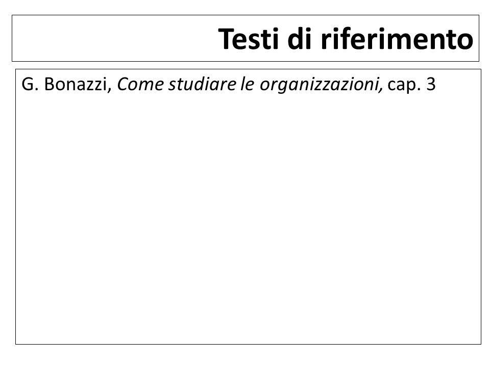 G. Bonazzi, Come studiare le organizzazioni, cap. 3 Testi di riferimento