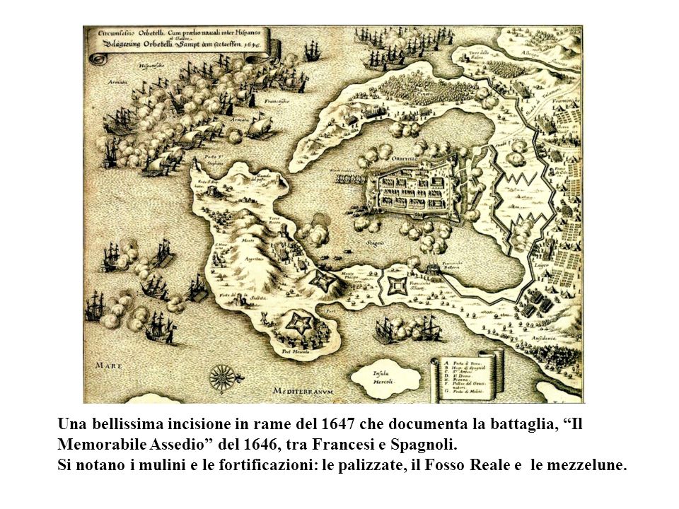 Una bellissima incisione in rame del 1647 che documenta la battaglia, Il Memorabile Assedio del 1646, tra Francesi e Spagnoli.