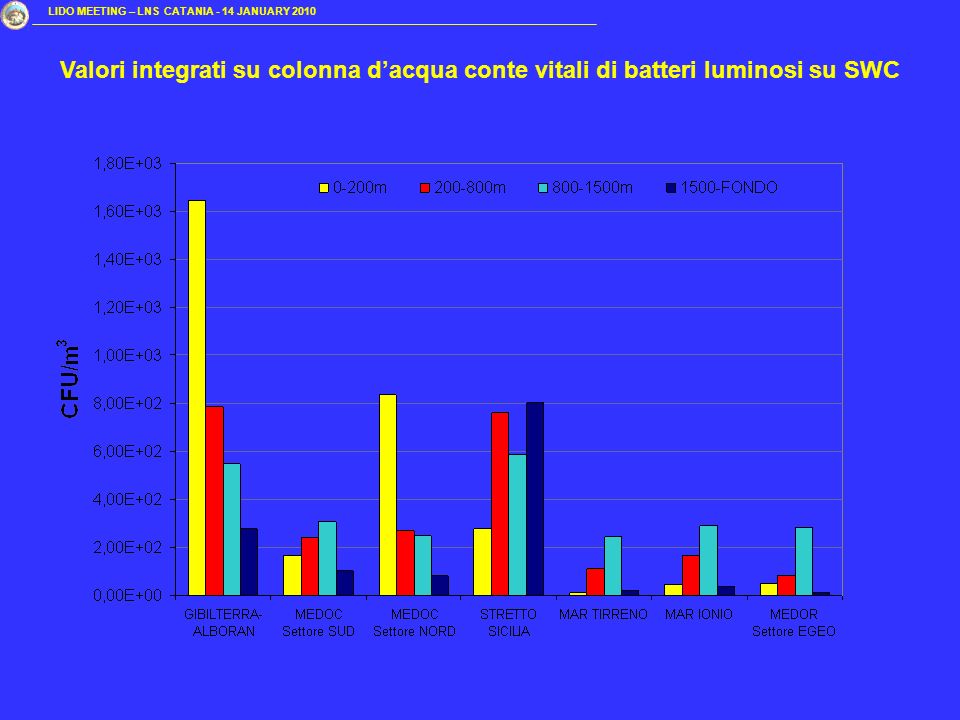 Valori integrati su colonna d’acqua conte vitali di batteri luminosi su SWC LIDO MEETING – LNS CATANIA - 14 JANUARY 2010
