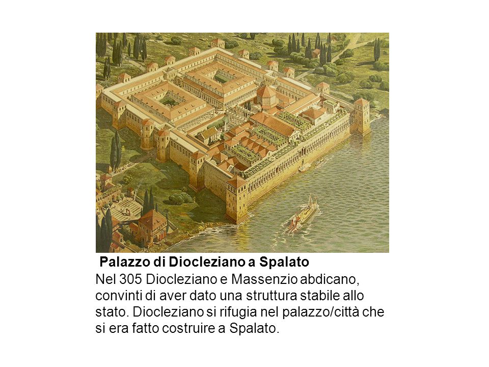 Palazzo di Diocleziano a Spalato Nel 305 Diocleziano e Massenzio abdicano, convinti di aver dato una struttura stabile allo stato.