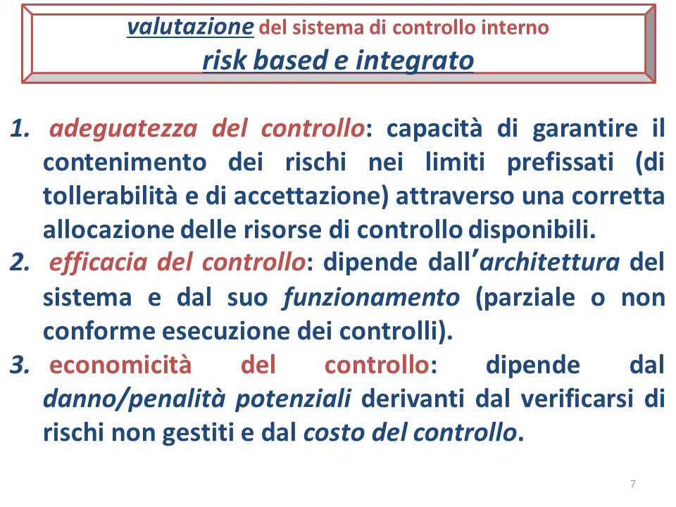 7 valutazione del sistema di controllo interno risk based e integrato 1.