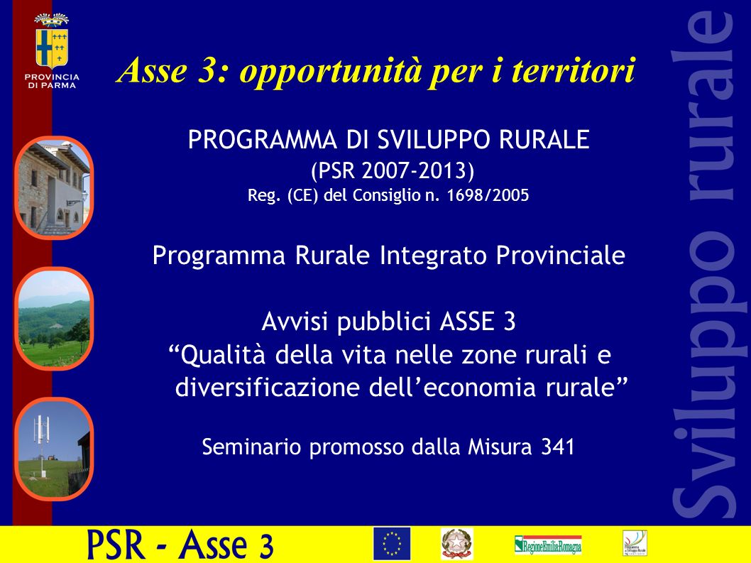 Asse 3: opportunità per i territori PROGRAMMA DI SVILUPPO RURALE (PSR ) Reg.