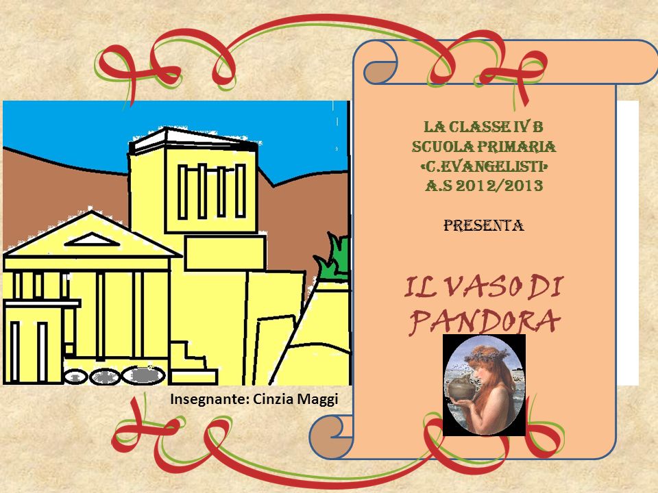LA CLASSE IV B SCUOLA PRIMARIA «C.EVANGELISTI» A.S 2012/2013 PRESENTA IL VASO DI PANDORA Insegnante: Cinzia Maggi