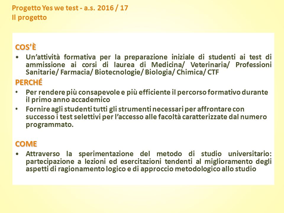 Progetto Yes we test - a.s.