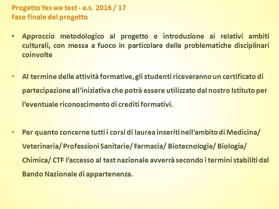 Progetto Yes we test - a.s.
