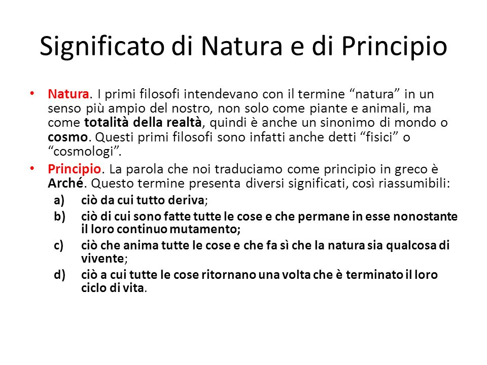 Significato di Natura e di Principio Natura.