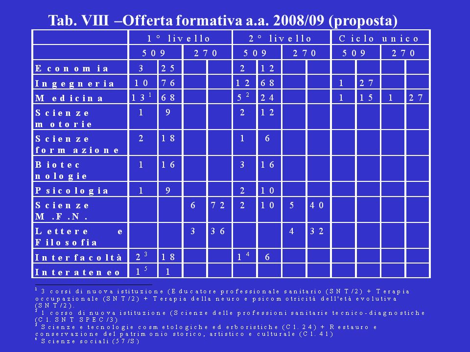 Tab. VIII –Offerta formativa a.a. 2008/09 (proposta)
