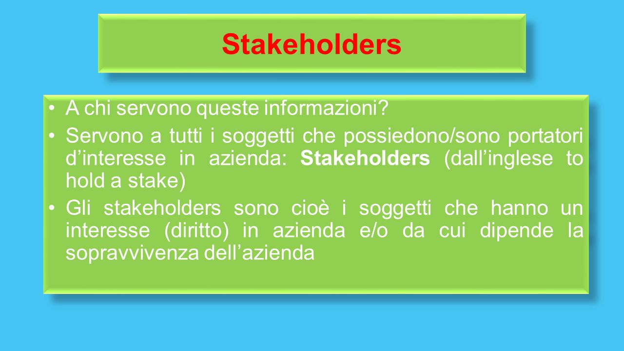 Stakeholders A chi servono queste informazioni.