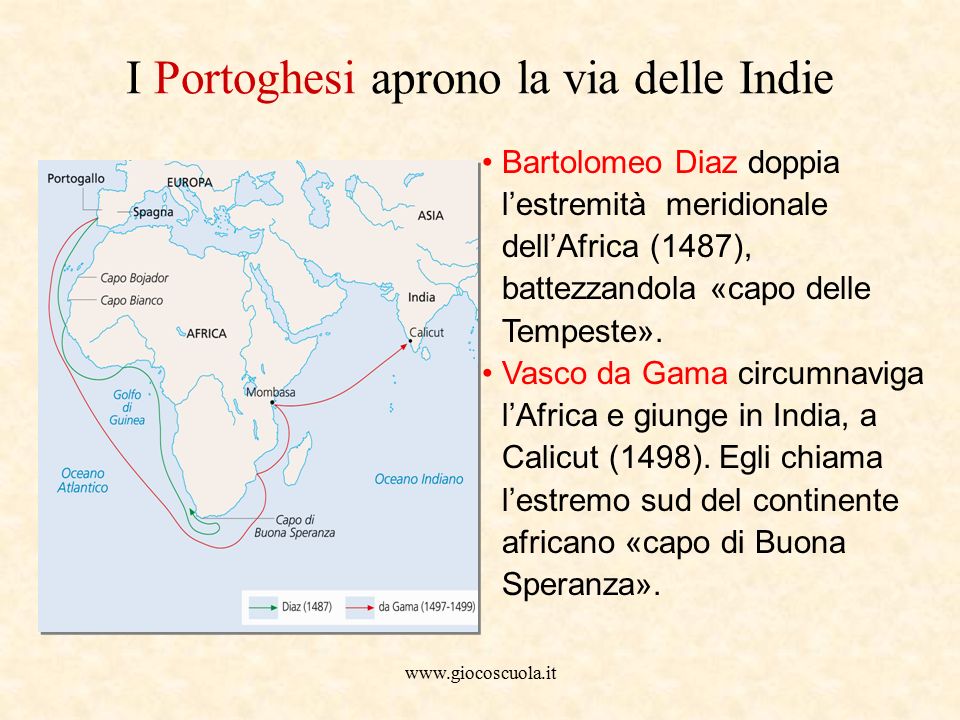 Bartolomeo Diaz doppia l’estremità meridionale dell’Africa (1487), battezzandola «capo delle Tempeste».