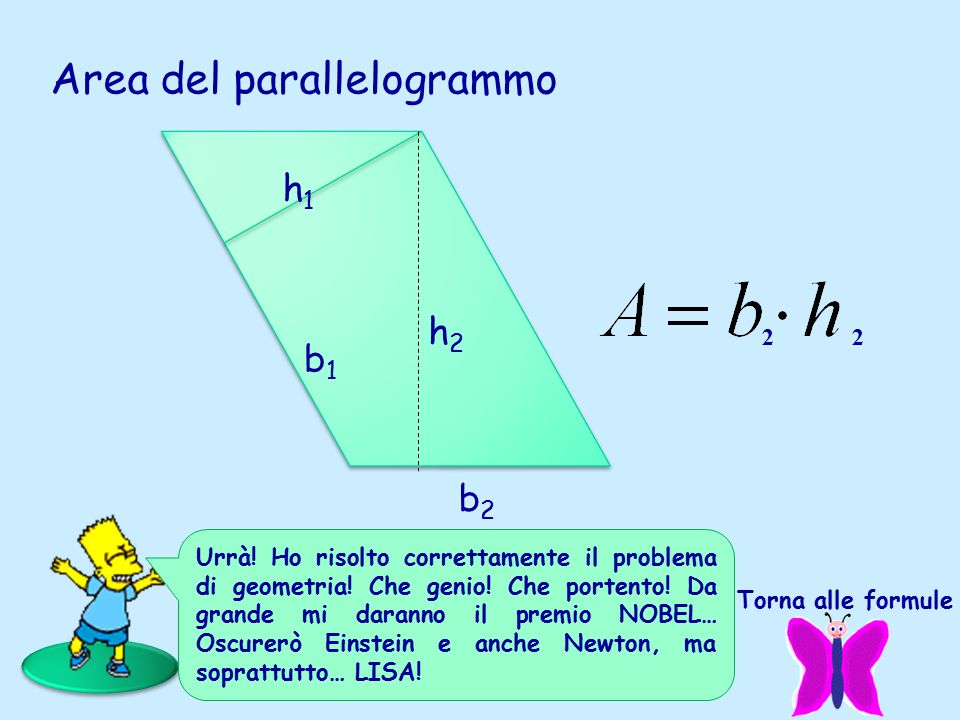 Area del parallelogrammo h2h2 h1h1 b1b1 b2b2 2 Torna alle formule Urrà.