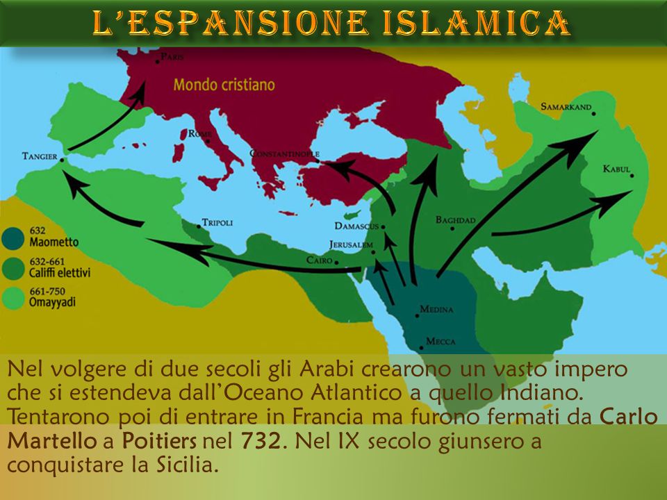 Nel volgere di due secoli gli Arabi crearono un vasto impero che si estendeva dall’Oceano Atlantico a quello Indiano.