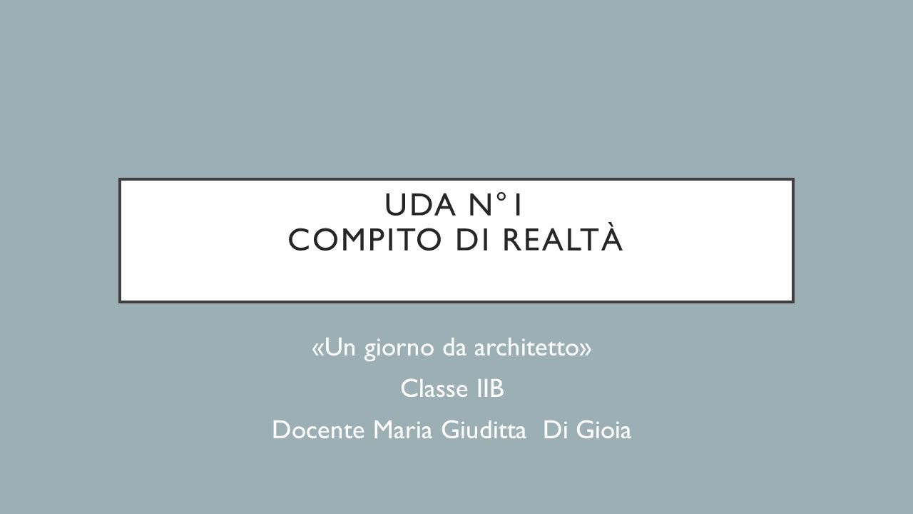 UDA N°1 COMPITO DI REALTÀ «Un giorno da architetto» Classe IIB Docente Maria Giuditta Di Gioia