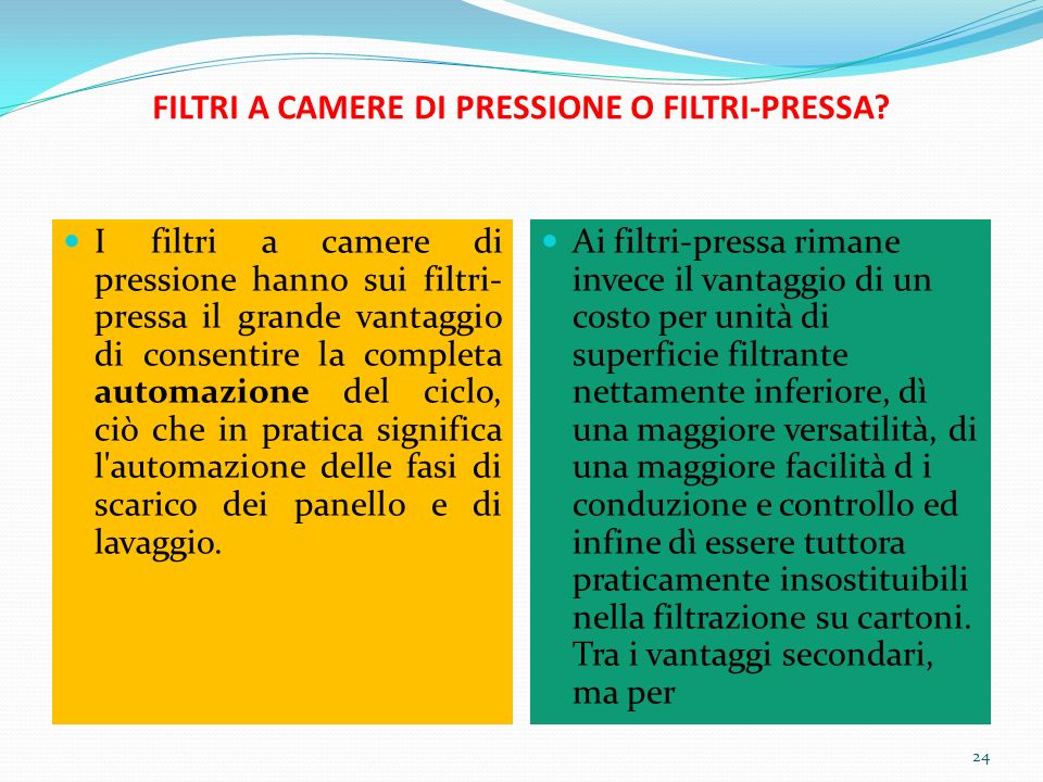 FILTRI A CAMERE DI PRESSIONE O FILTRI-PRESSA.