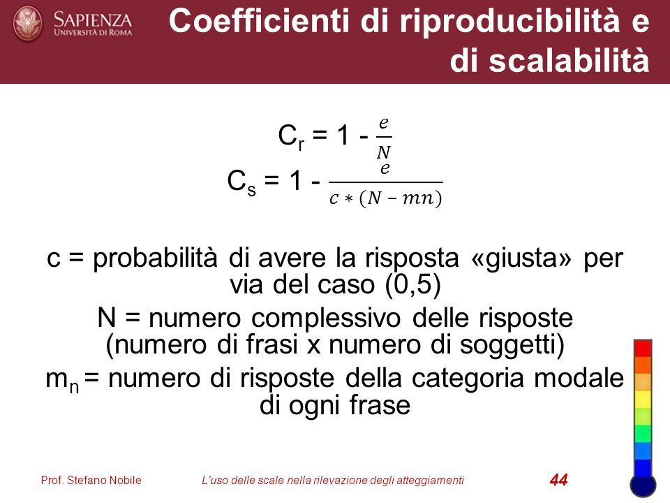 Coefficienti di riproducibilità e di scalabilità Prof.