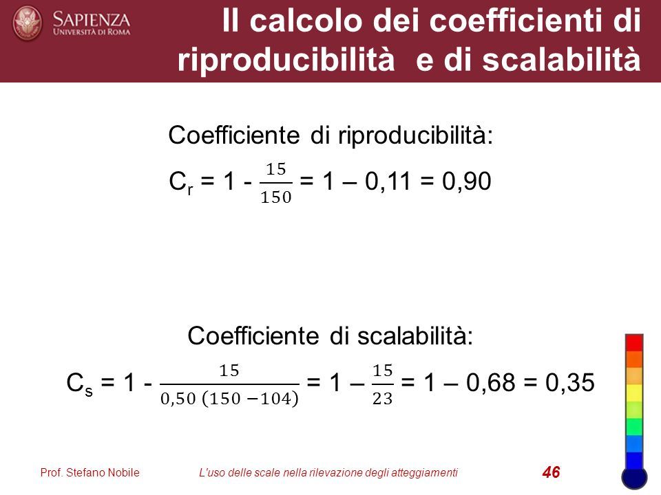 Il calcolo dei coefficienti di riproducibilità e di scalabilità Prof.